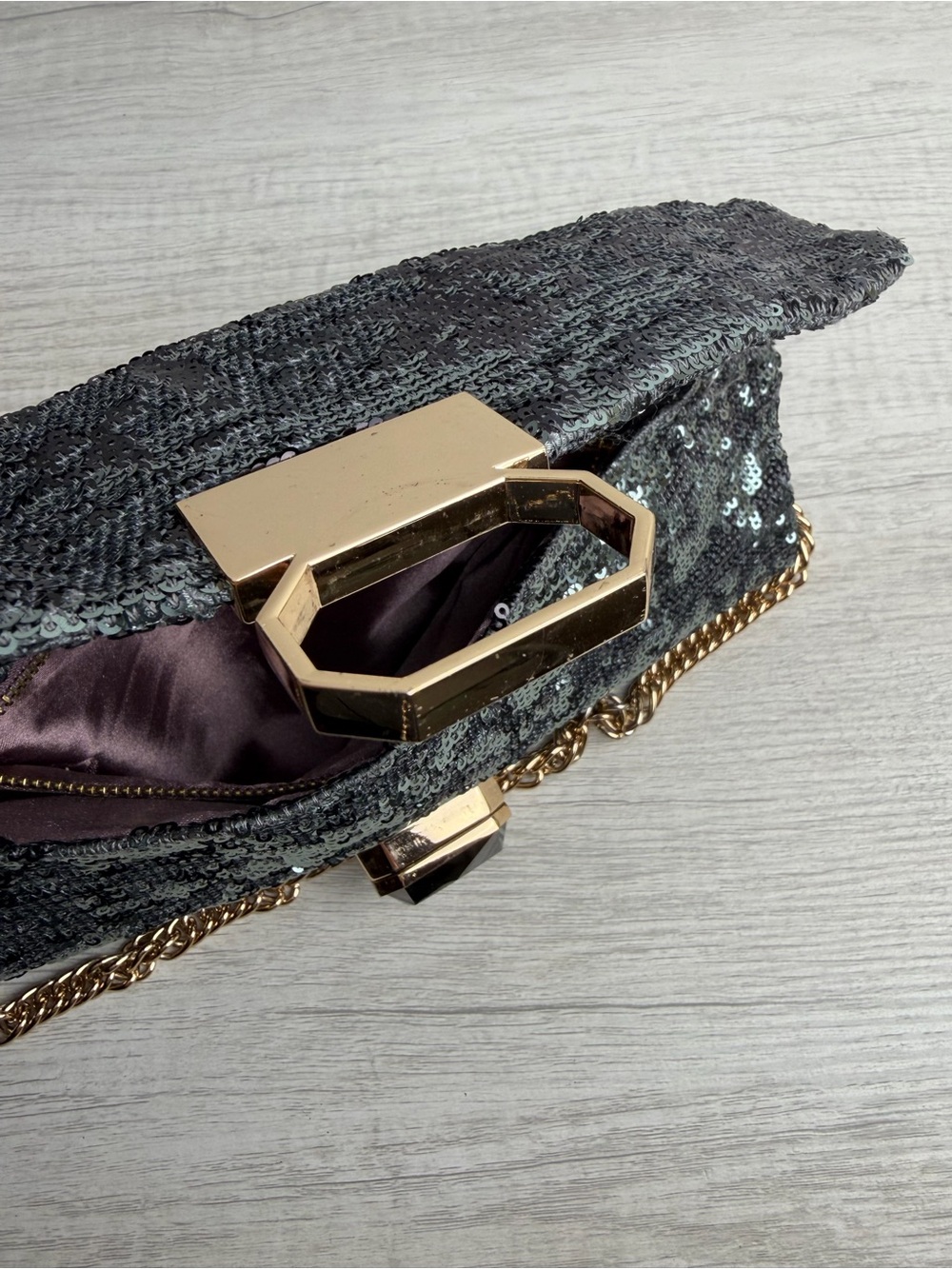 Deux Lux Sequin Shoulder Bag Black Silver Clutch Purse - Picture 15 of 15